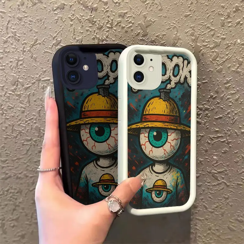 ROOJTMUQB Silicone & Polycarbonate Phone Case for iPhone 11, 12, 12 Mini - Smoky Eyeball with Straw Hat, Celestial Eye Layered, Drop-Resistant, Non-Slip, Durable Mobile Accessories, Gift Idea