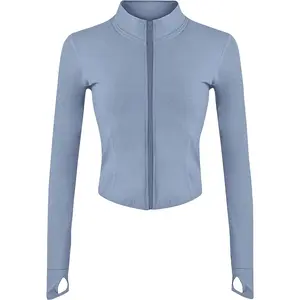 Womens Lightweight Full Zip Running Track Jacket Workout Slim  Yoga Sportwear with Thumb Holes