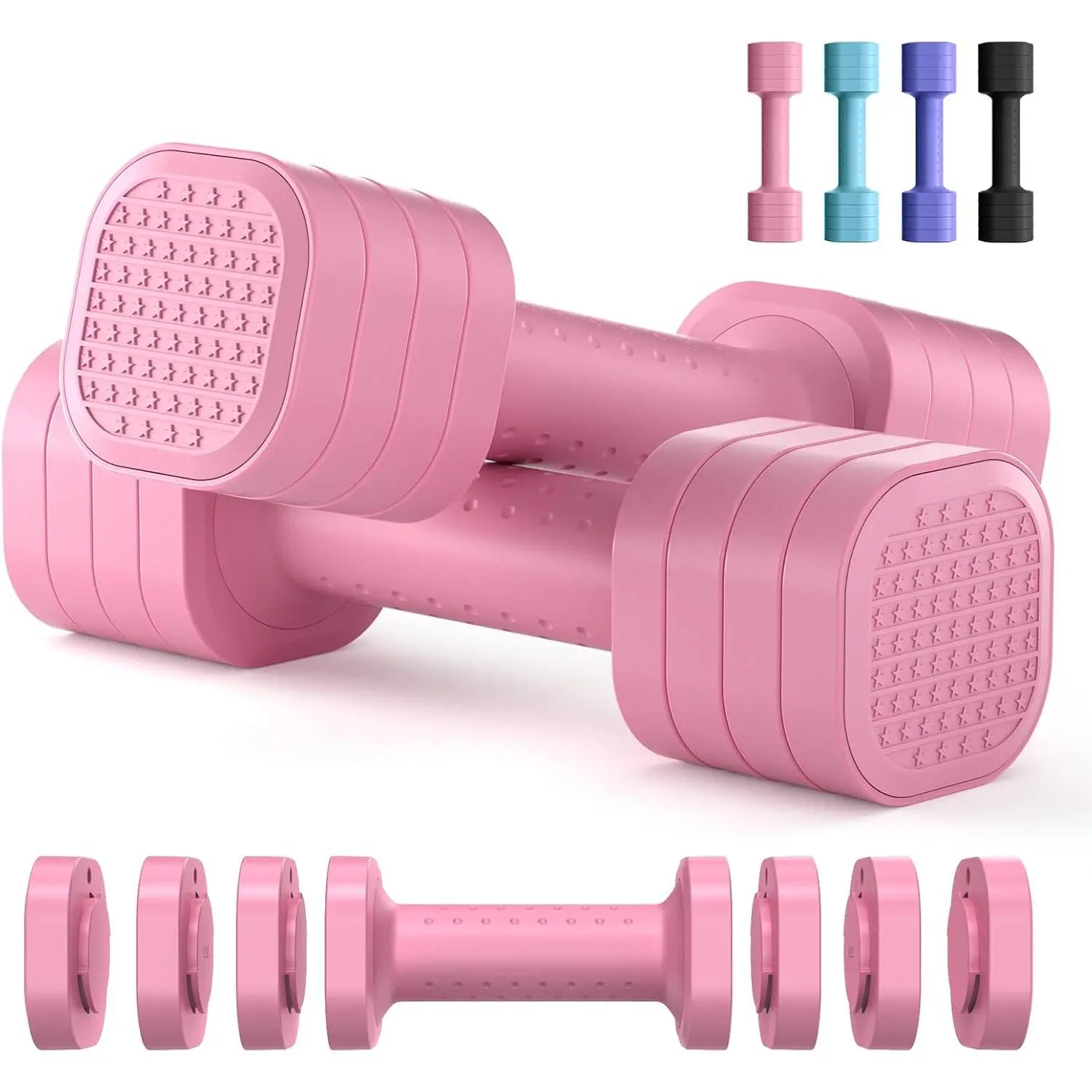 Adjustable Dumbbell Set, 4 in 1 Free Weight Dumbbell Set  Women, Hand Weight  Women at Home, Each 2lb 3lb 4lb 5lb with TPU Soft Rubber Handle  Home Gym Aquatic ness Equipment,Purple