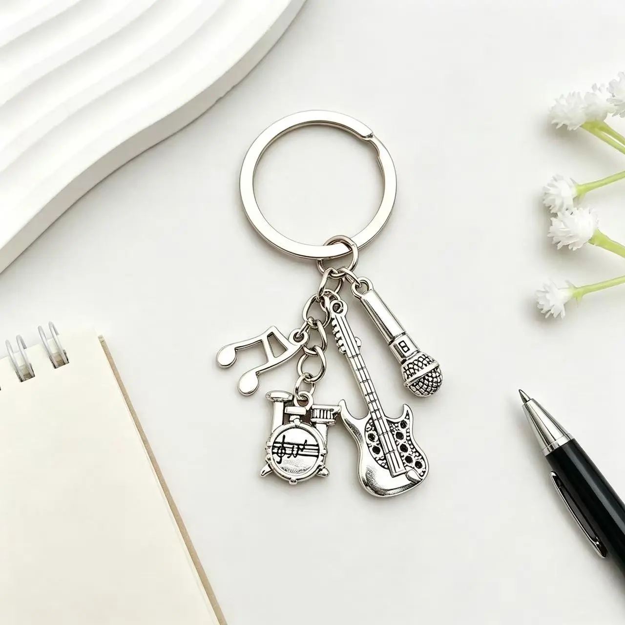 Music, guitar, drums, pop rock instruments, metal keychains, creative bags, accessories, pendants