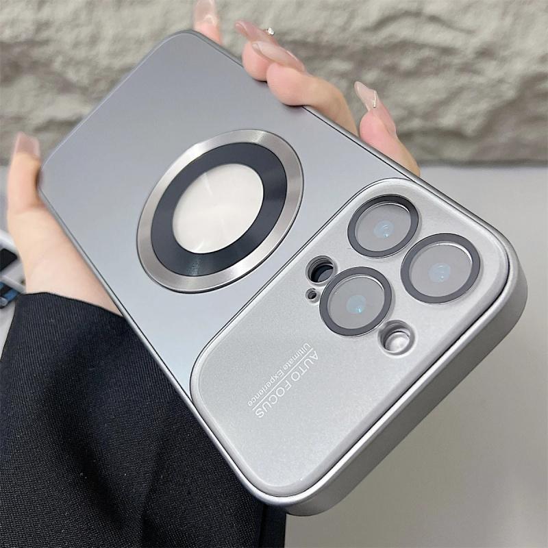 Luxury Large Window Magsafe Logo Hole Magnetic Case For iPhone 17 Air 16 15 14 Plus 13 12  Pro Max Camera Lens Protector Cover