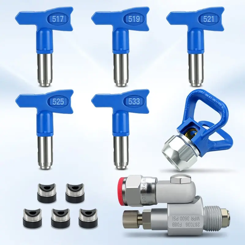 7-Piece Airless Spray Accessories Set, 5 Nozzles + Base + Universal Head, Ideal for Indoor/outdoor Painting & Cleaning, Beginner-Friendly