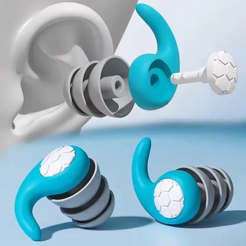 Reusable Silicone Noise Reduction Earplugs with Ergonomic Ear Hook, 3-Layer Noise Isolation, Comfort Soft Inserts for Sleeping, Travel, Light Sleepers (Audio & Video Headphone Accessories)