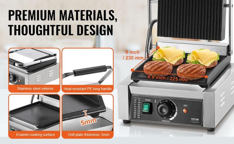 Spring new arrivals Commercial Panini Press Grill Electric Sandwich Maker Griddle Plate 9"x9"