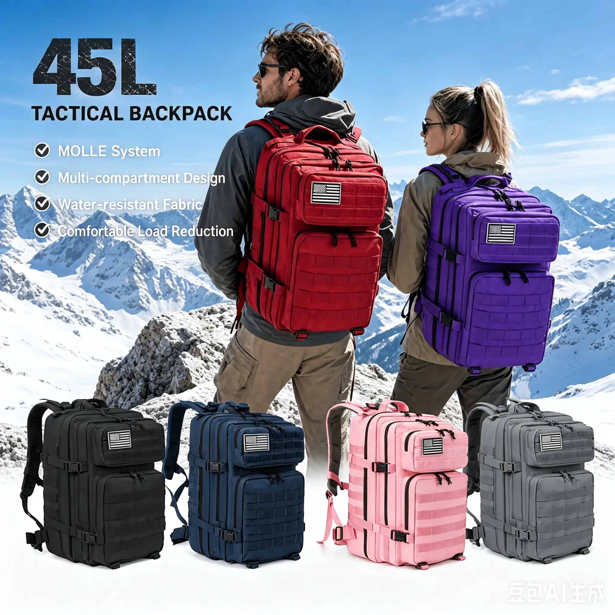 11.89gal Tactical Travel Backpack Carry On Approved for Men Women, Large College School Bookbag Fits Laptop, High Quality Weekender Overnight Bag, Heavy Duty Work Pack with Multiple Pockets, Functional Tactical Rucksack for Labor Day