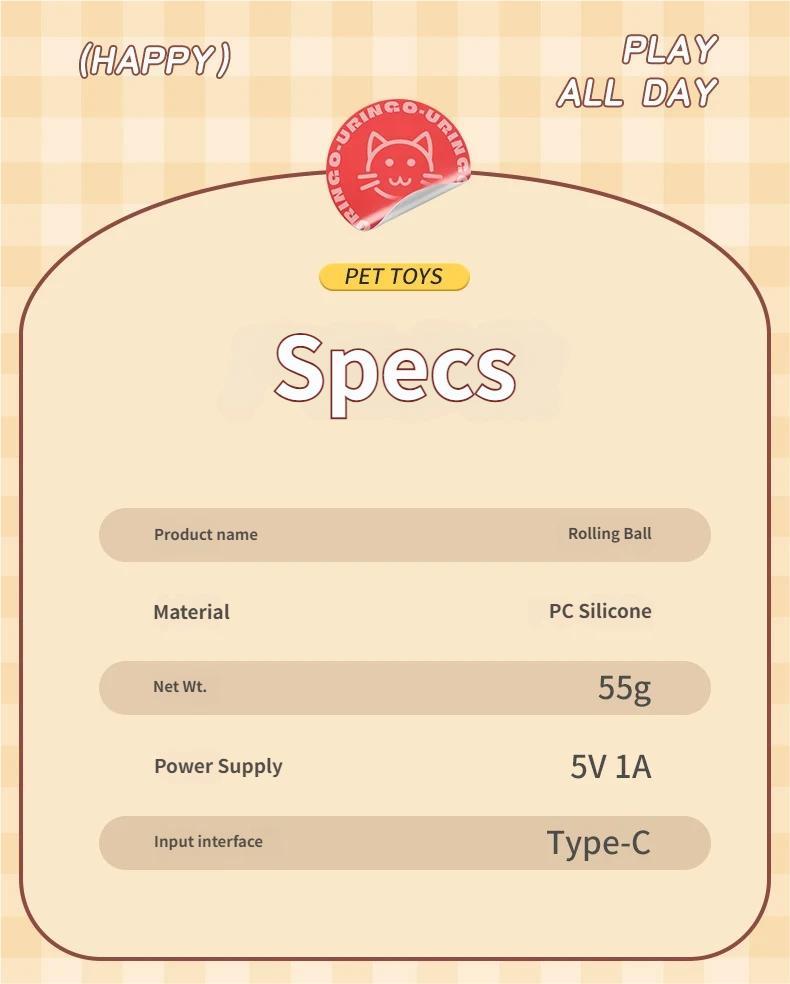 Interactive Cat Toy Ball, Automatic Rolling Pet Toy with Tail, Smart Obstacle Avoidance Cat Toy, Rechargeable Kitten & Small Dog Toy, Keeps Cats Busy, Indoor Self Play, Bite Resistant Silicone, Quiet and Easy to Clean