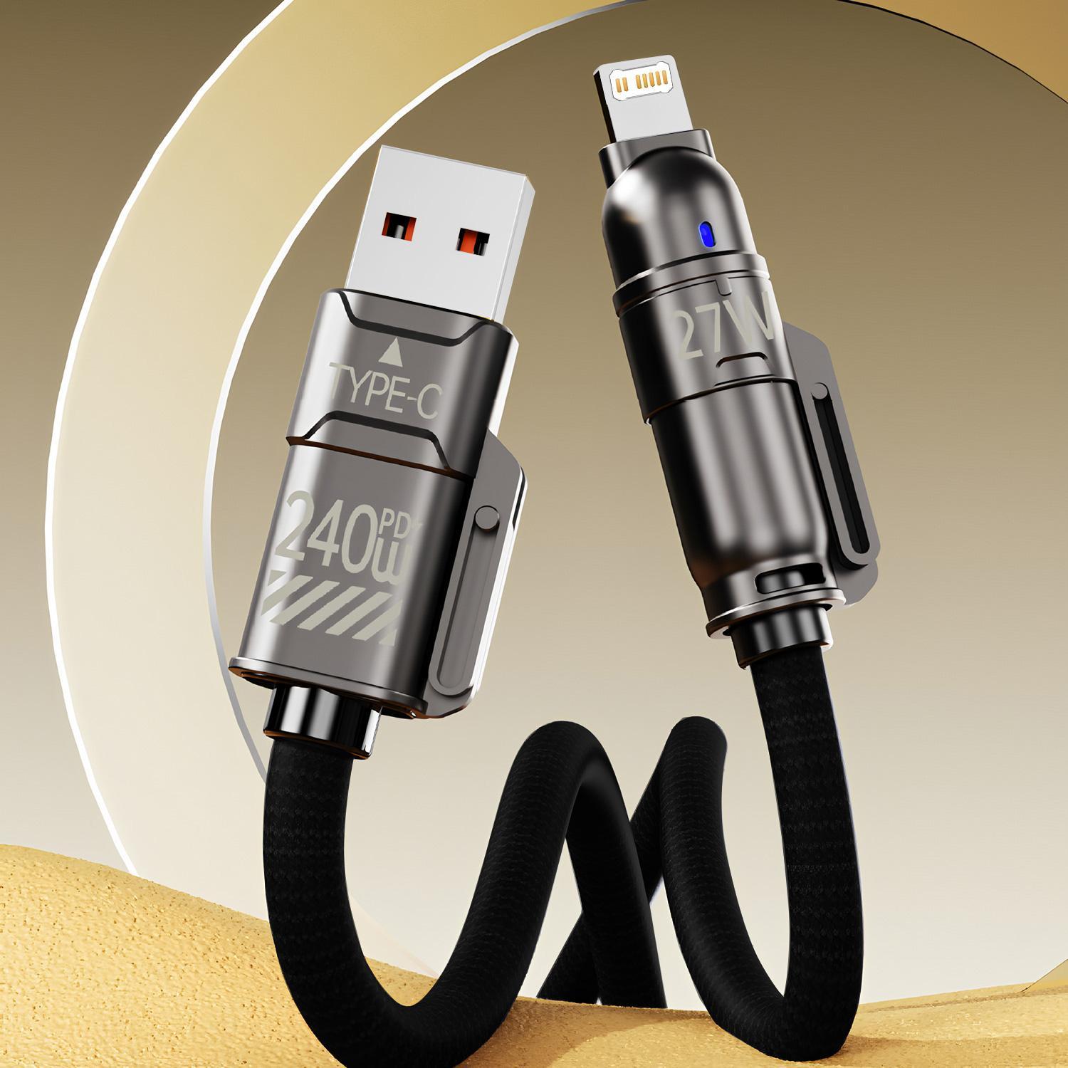 240W 4-in-1 Fast Charging Data Cable, Multifunction Cellphone Charging Cable Compatible with Type-C & iOS Devices, Phone Accessories #GLOBAL PICKS
