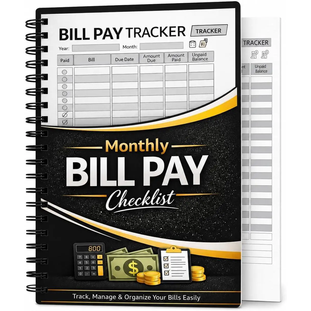 Bill Payment  Notebook, Monthly Bill Organizer with Annual Overview, Subscription & Auto Pay , Black Spiral Budget Book with Storage Pocket for Bills and Documents
