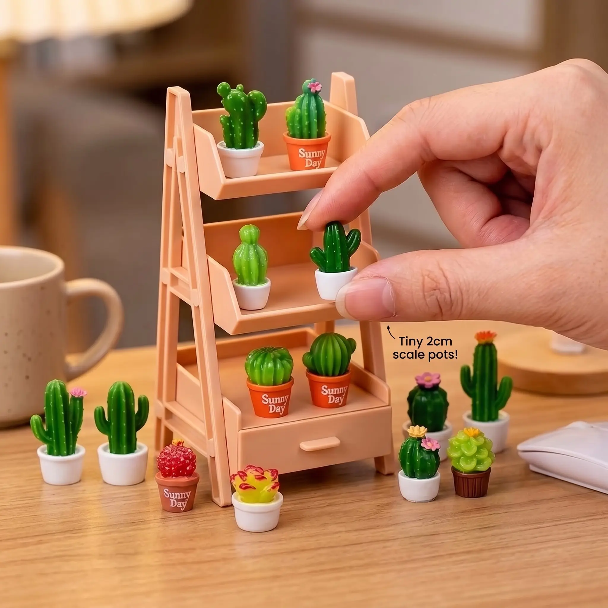 17pcs Mini Succulent & Plant Stand Set, Cute Realistic Desk Decor, Tiny Cactus Garden with Stand, 17pcs Aesthetic Dollhouse Miniature