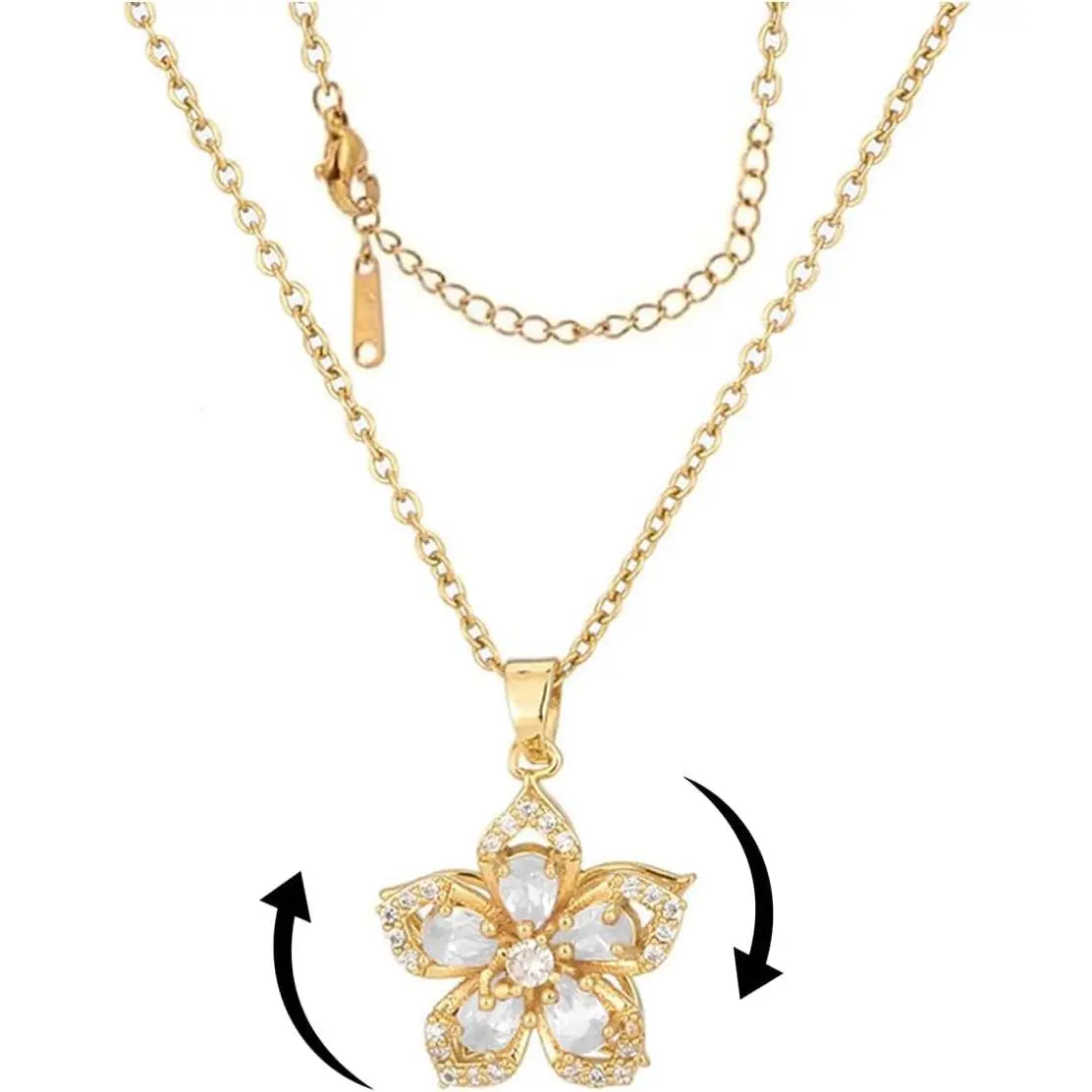 Necklace for Women Gold Flower Fidget Necklace Rotatable Crystal Silver Blossom Pendant Necklaces Adjustable Spinning Fidget Necklaces Redbud Flower Choker Funny Gift Jewelry