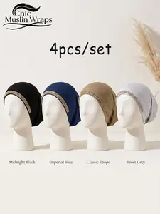 Women's Rhinestone Embellished Hijab Underscarf Cap Set, Hijab Undercap, Breathable Comfort Jersey Material, Fashionable Headwear for Daily Wear & Prayers