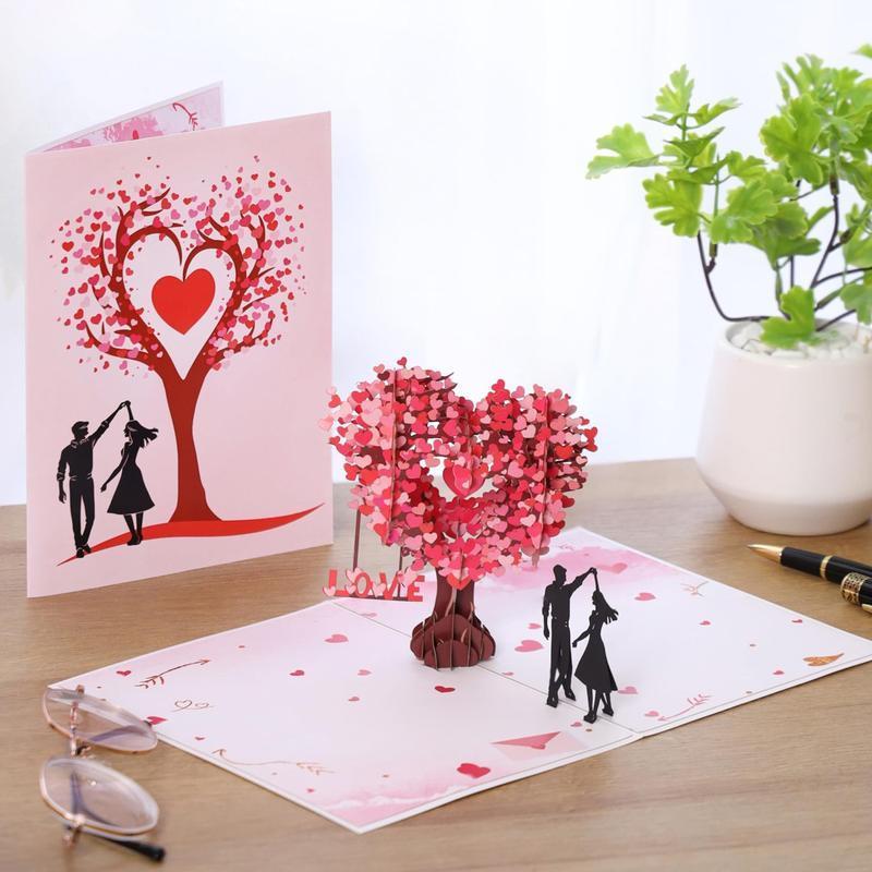 Pop Up Anniversary Card 3D Valentine's Day Card with Love Tree & Hearts Wedding Card for Wife Husband or Couple Romantic Gift for Anniversary Valentine's Birthday 6x8 inch
