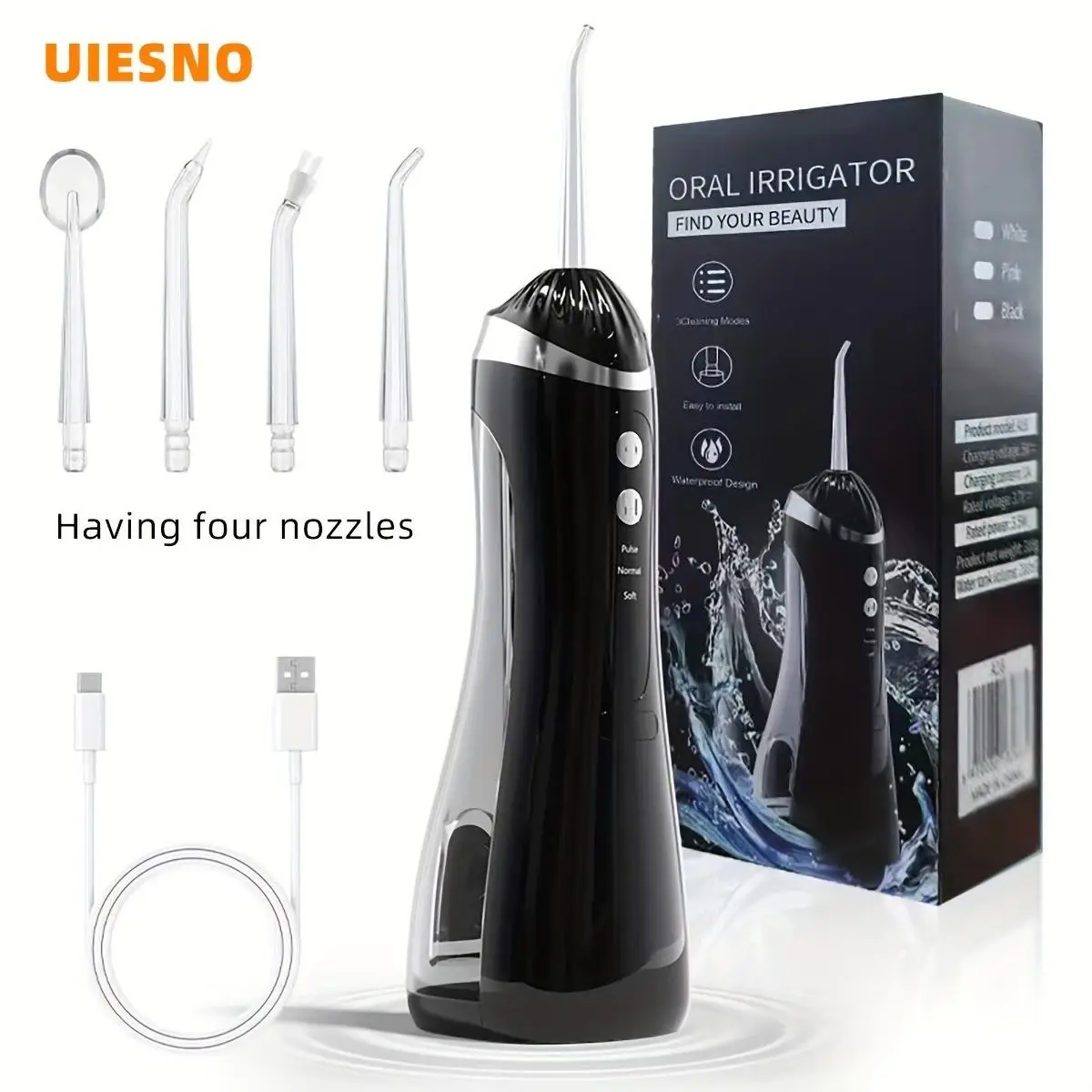 Portable Electric Oral Irrigator Water Flosser, 3 Modes, 4 Interchangeable Nozzles, Rechargeable Dental Cleaner, Travel-Friendly Design, Oral Care