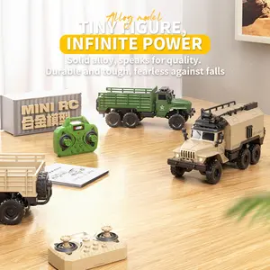 Mini RC Military Truck, 1:64 Scale Military Model, Alloy Remote Control Car, 2.4GHz & APP Control 6WD Off-Road Vehicle with Headlight & Speed Adjustment, Desktop Toy Gift for Kids Boys Adults