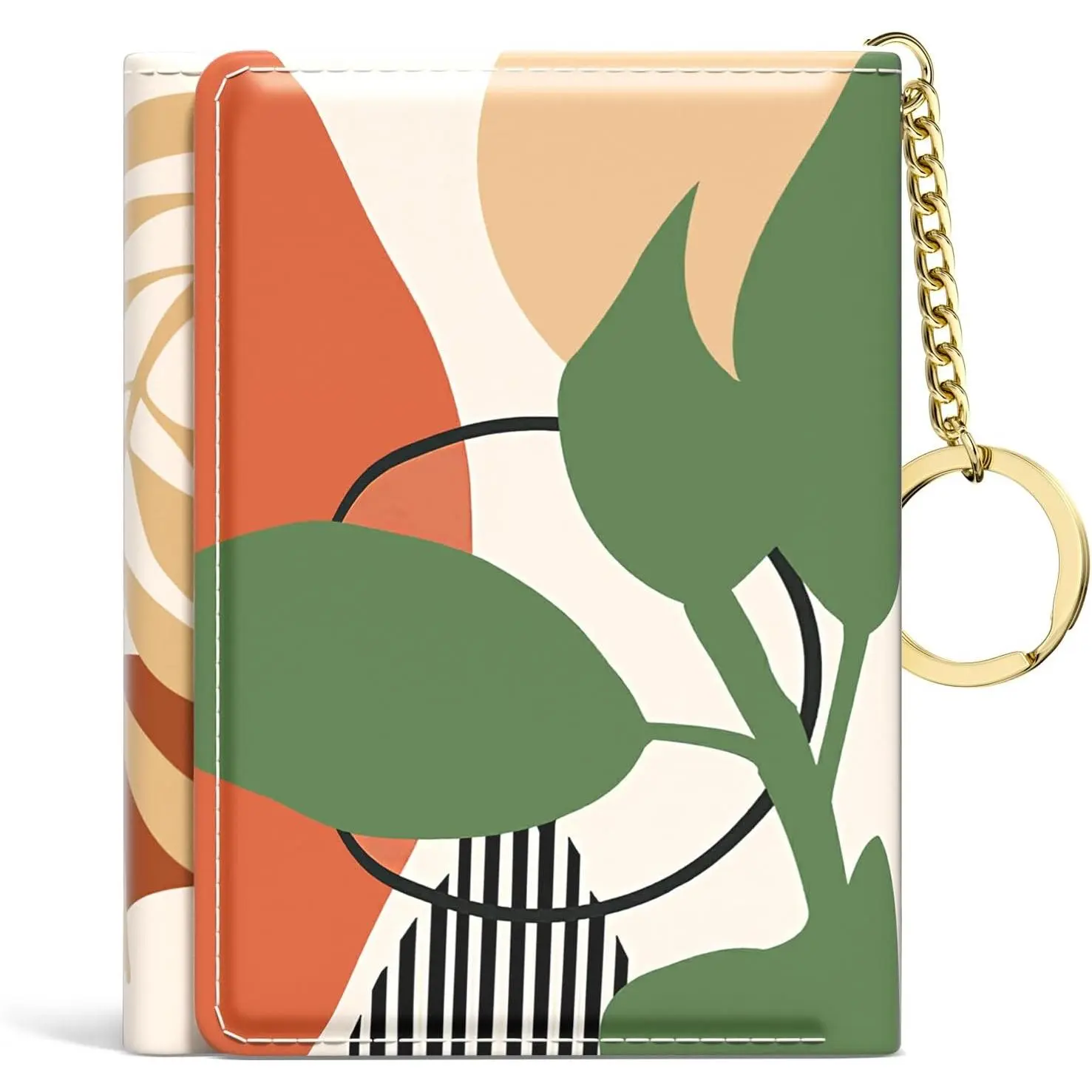 Womens Wallet, Small Slim RFID Card Wallets for Women, Cute Front Pocket Trifold Leather Card Organizer with 7 Slots & ID Window, Modern Abstract Art