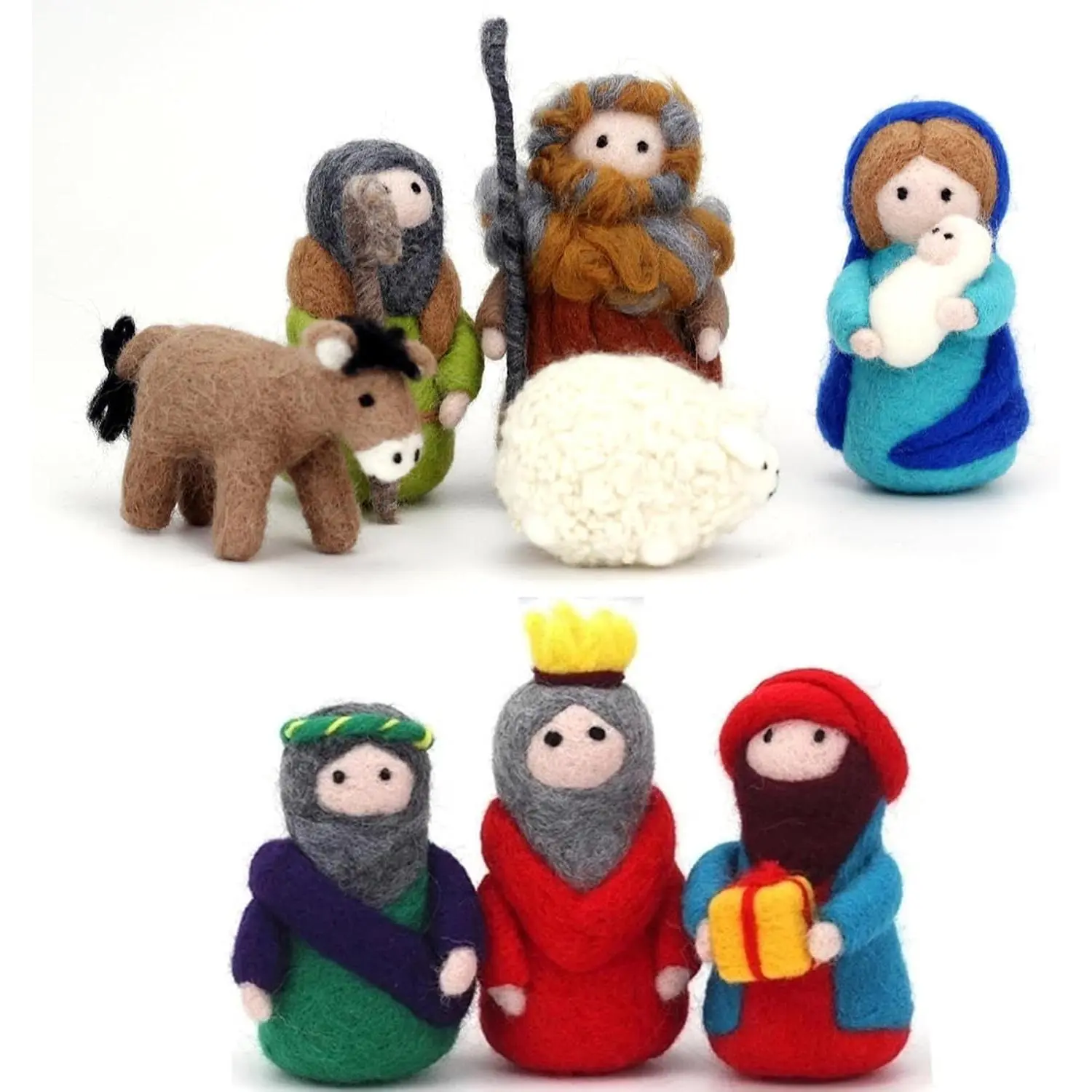 8Pcs Needle Felting Nativity Kit, Wool Felting Kits for Beginner, Felting Starter Guide with DIY Manual, Joseph and Mary Nativity Story Gift for Christmas Day New Year Celebration