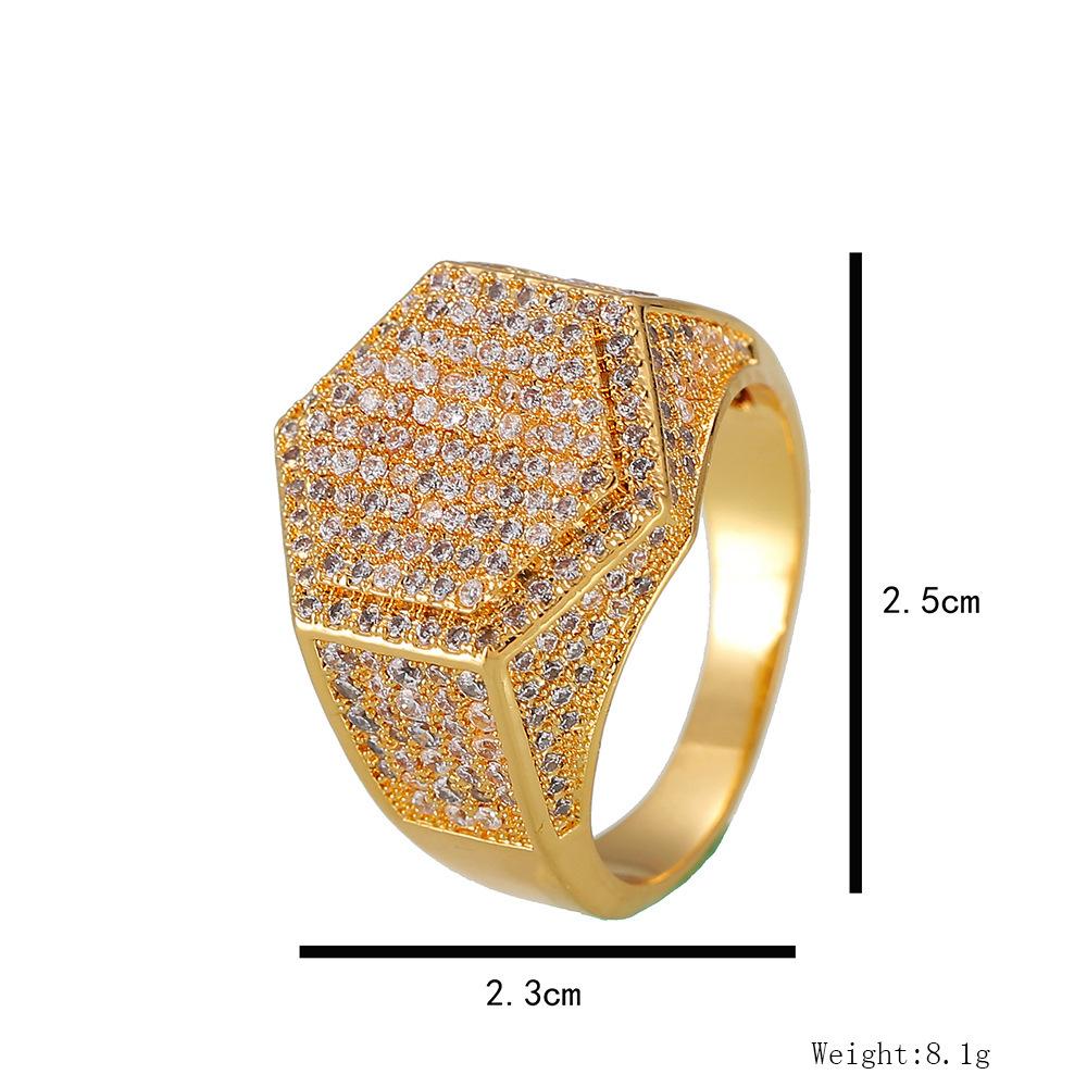 Luxury Iced Out Signet Ring for Men, Sparkly Silver and Golden Geometric Band Ring, Bold Hip Hop Statement Jewelry, Expensive Look Gift Piece