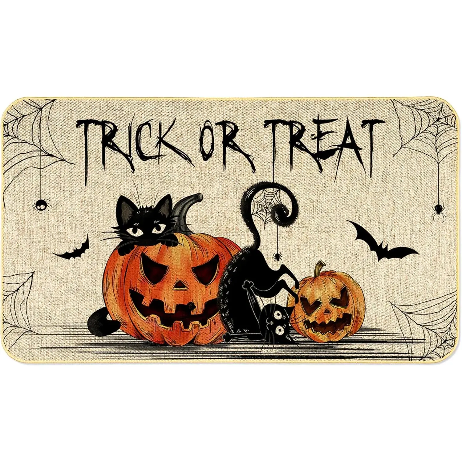 Classic Halloween Black Cat & Pumpkin Doormat - 48x17 Inch Non-Slip Durable Rug, Machine Washable Front Door Decor for Farmhouse Party Indoor-Outdoor Entryway Household Textile