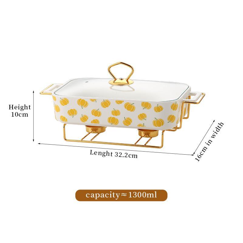 Rectangular Ceramic Casserole with Lid, High-Temperature Glazing for Halloween and Christmas, Available in Three Sizes, Creative Pot Holder for Home Dining & Parties