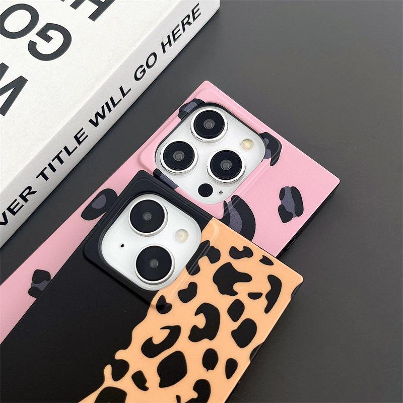 Patchwork Pink & Leopard Print Phone Case for use with iphone 17 air 16 pro max 15 plus 14 pro 13promax Sharp-edged Square phone cases for iphone12/11 XS /XSMAX phone case for Mens girlish/girly trending Y2K
