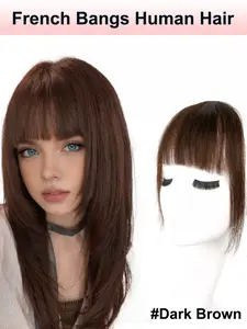 Real Human Hair Bangs | French Bangs Clip-In Fringe, Easy To Wear, Natural Look, No Glue Needed, Perfect for Daily Use, Party Accessories, Comic Straight Bangs Dark Brown | Medium Brown Color