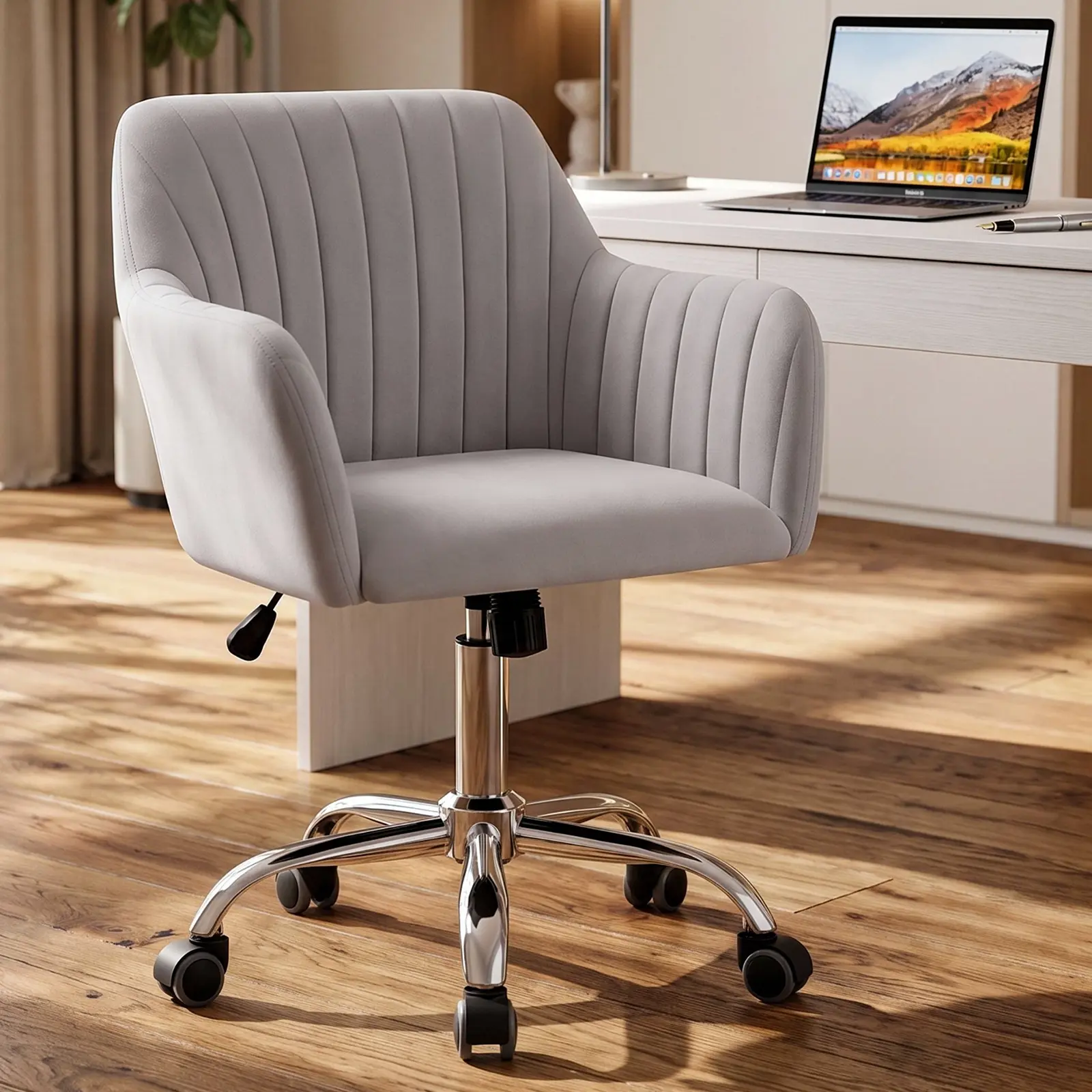 VOWNER  Desk Chair for Home Office,Vanity Chair with Wheels, Comfy Home Office Desk Chairs Adjustable Modern Velvet Makeup Vanity Chairs for Bedroom Living Room