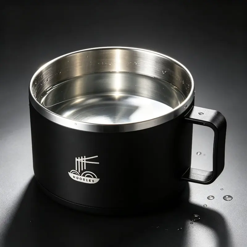 Premium Stainless Steel Instant Noodle Bowl with Lid - Large Capacity Insulated Soup Mug & Snack Cup for Camping, Office & Dorm
