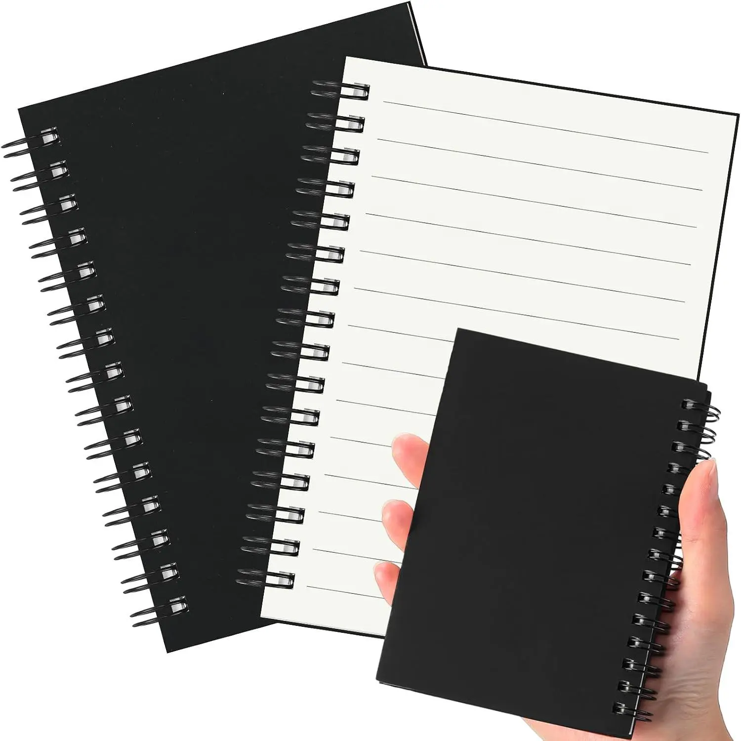 2-Pack Ruled Writing Journal, 4x6 Inch A6 Spiral Notepads with 100 Ruled Pages, Mini Memo Pads for Students, Office School Supplies (Black)