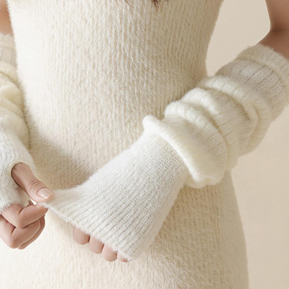 Plush knitting Fingerless Gloves Women Winter Warm Arm Sleeve Soft Stacked Half Sleeves Arm Warmer Fine Mitten Casual Punk Glove
