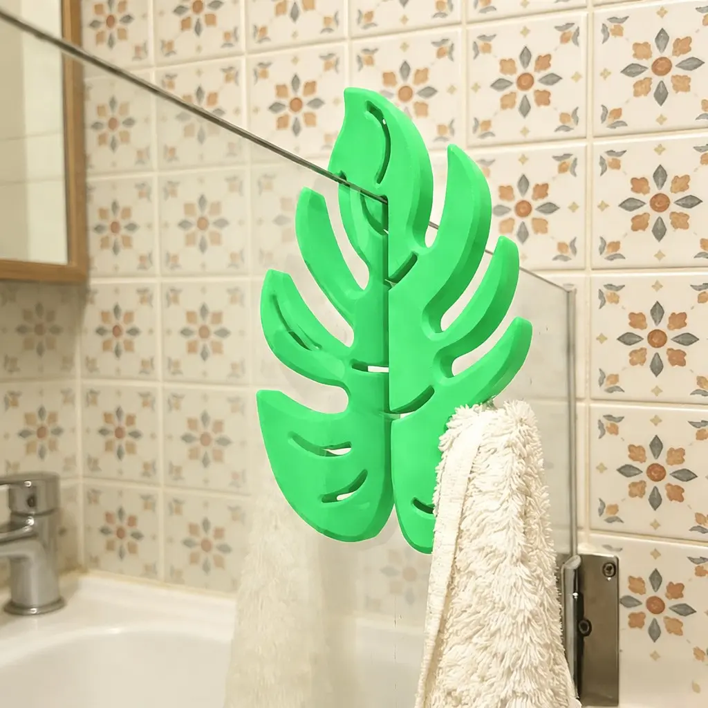 Tropical Leaf Bathroom Decor Hook, Non Porous Multi Functional Hook, Black and Green, Towel Hook