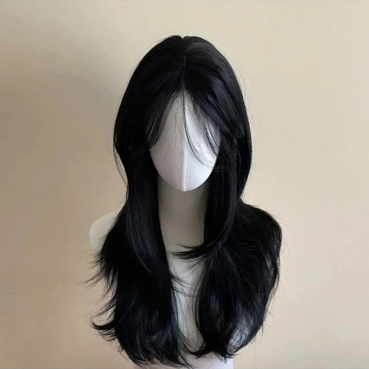 Women’s Synthetic Full Machine Wig - Realistic Fiber Hair, Rose Mesh Cap, Middle Part, French-Style Bangs