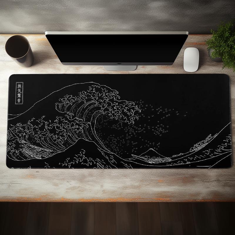 Rectangle Large Mouse Pad, 1 Count Wave Pattern Design Waterproof Mouse Mat with Non-slip Rubber Base, Smooth Desktop Mouse Pad for Home & Office, Gaming Desk Accessory, Office Desk Accessories
