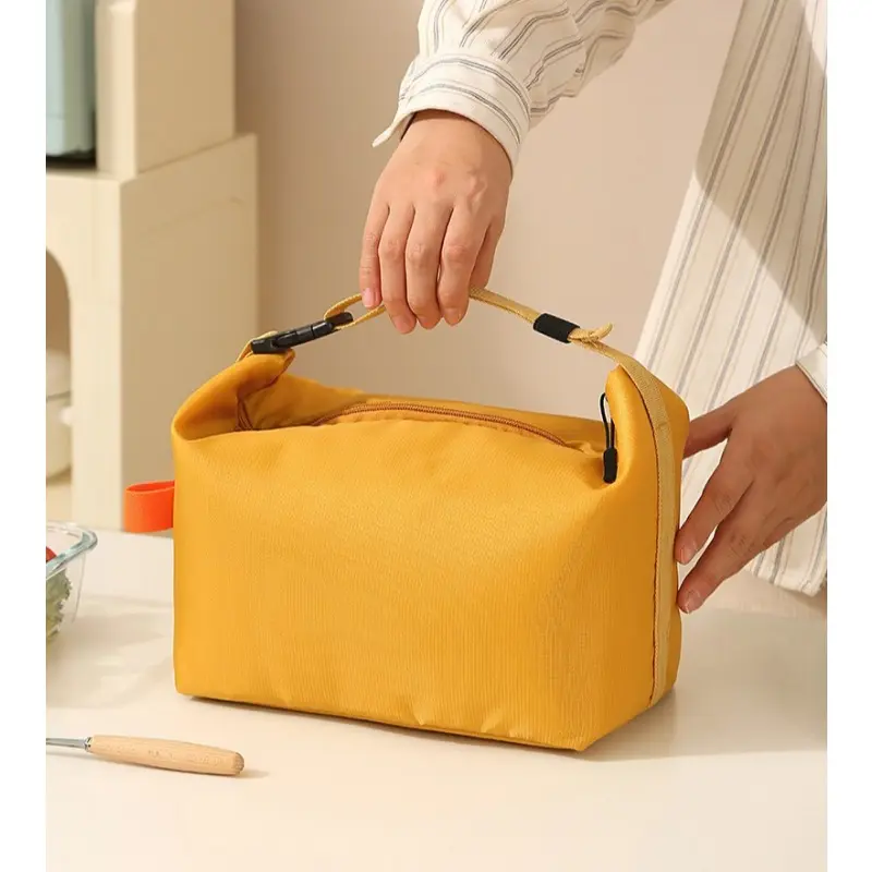 Portable Foldable Insulated Lunch Bag Oxford Canvas Waterproof Handheld Food Box Bag for Office Workers Thickened Aluminum Foil Bento Bag Reusable Lunch Bag