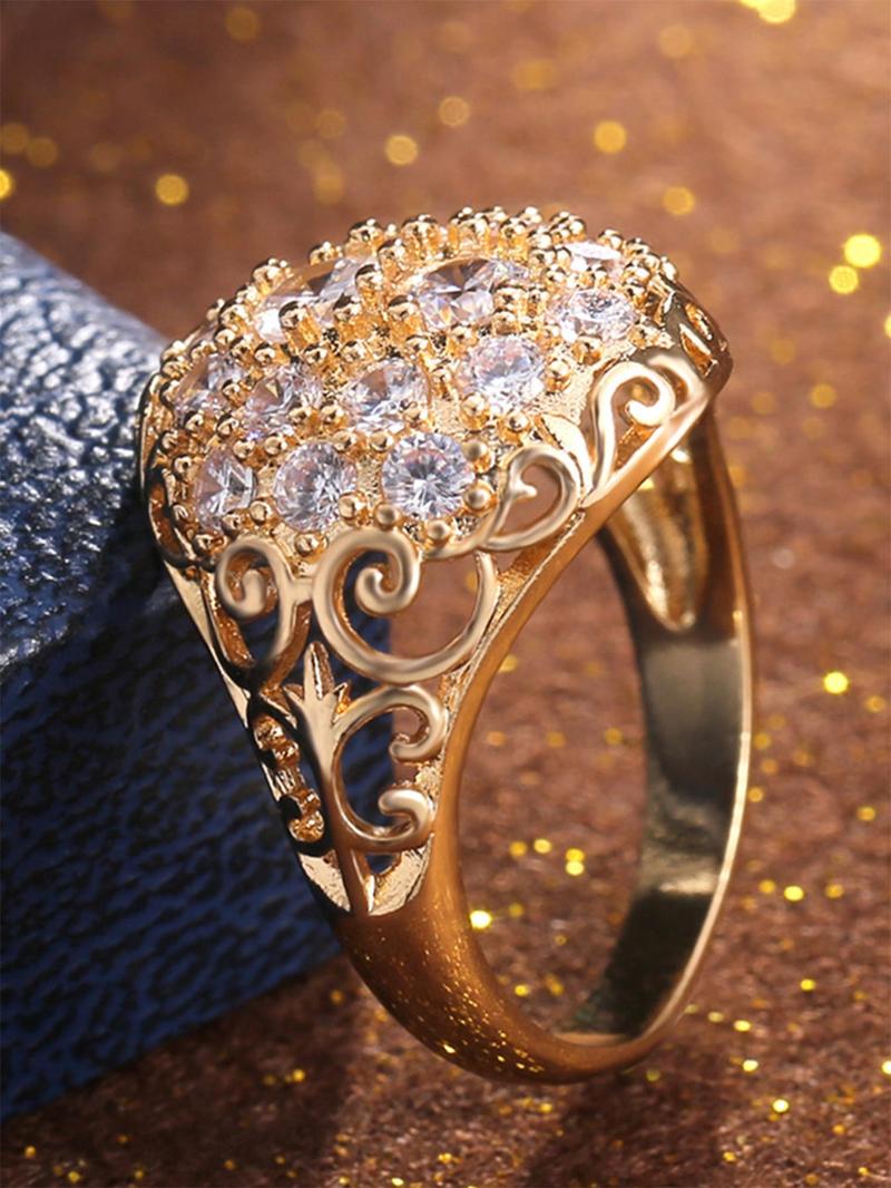 Elegant Hollow out Design Rhinestone Decorated Promise Ring, 2024 New Fashion Accessories for Women, Trendy Luxury Zirconia Ring for Party and Daily Life
