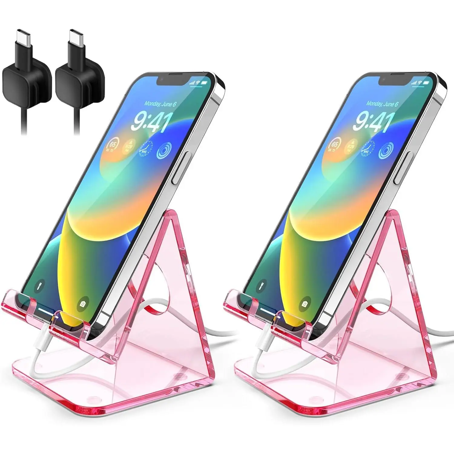 2 Pack  Phone Stand,  Phone Holder for Office Desk, , Kitchen Counter, Bedside Table, Compatible with  17 16 15 14 13 12 Pro Max Plus/Smartphones/iPad//Kindle -