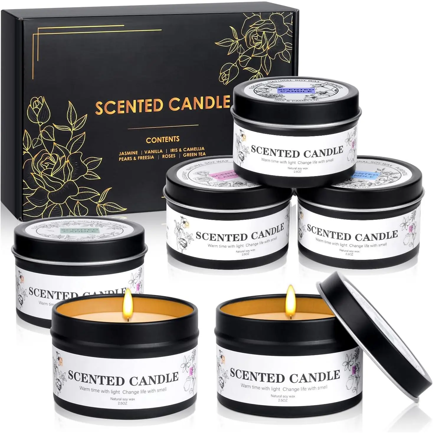 Scented Candles for Women and Men, 6 Pack  Candles for  Scented,  Soy Jar Candle Bulk  Set for Christmas Birthday Thanksgiving Mother Coworker