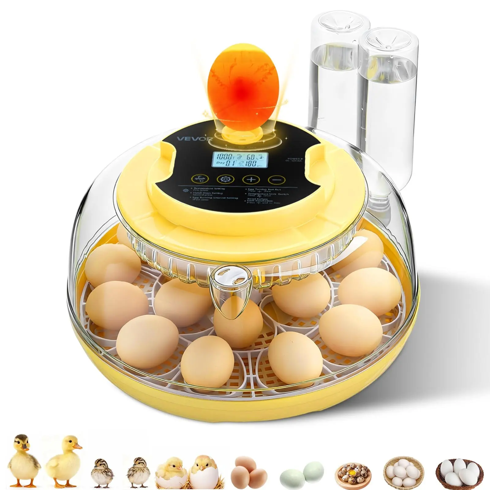 【DealsForYouDays】VEVOR 18 Egg Incubator, Automatic Egg Turner with LED Candler, Temperature & Humidity Control, 360 °   View Clear Window, Auto Water Refill, Poultry Eggs Incubators for Hatching Chicks Ducks Goose Quail