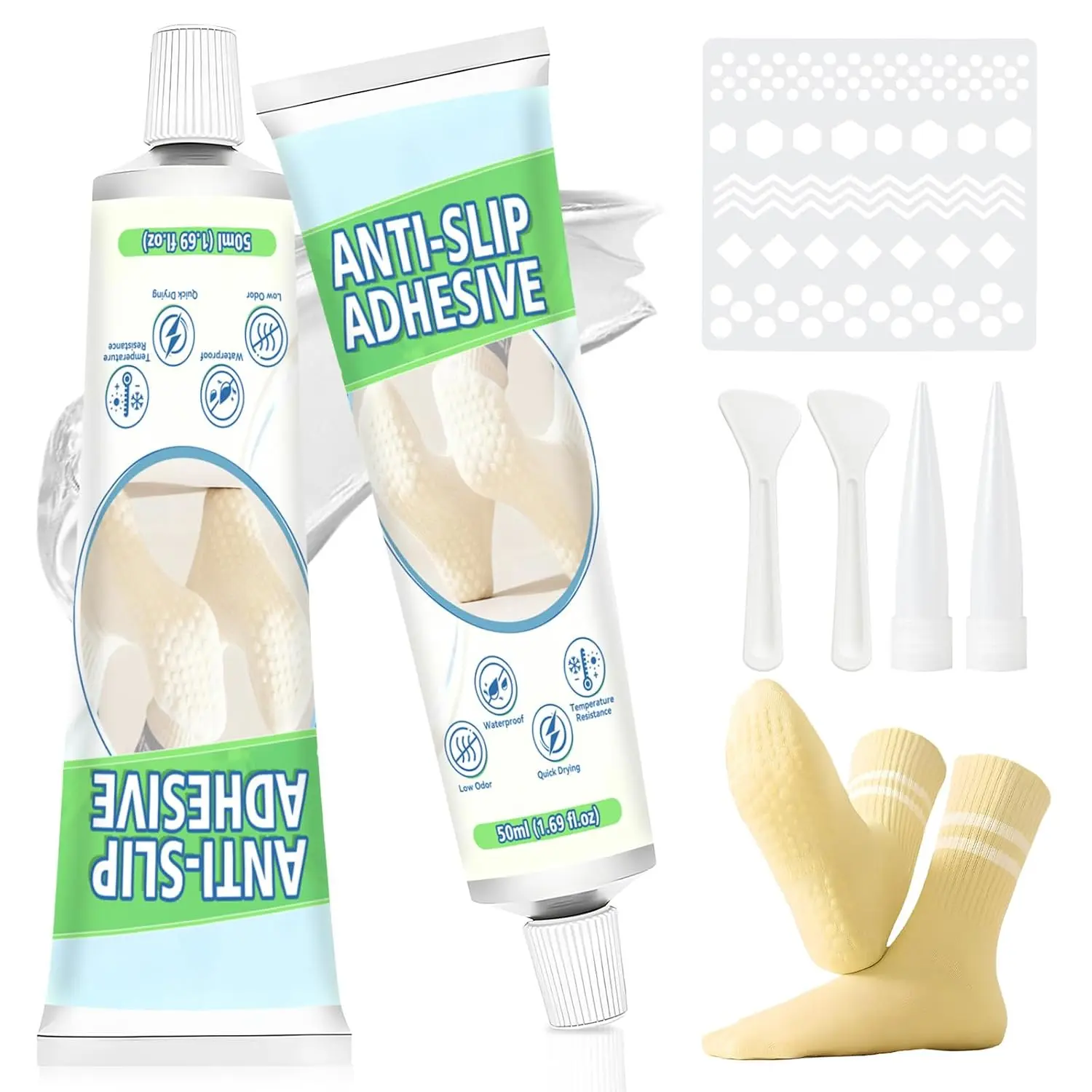 Sock Stop, 100ml Sock Glue, Non Slip Glue Clear,  & Washable for Anti Slip Socks, Carpets, Rugs, Bath Mats & Yoga Mats with Precision Applicator to  Grip