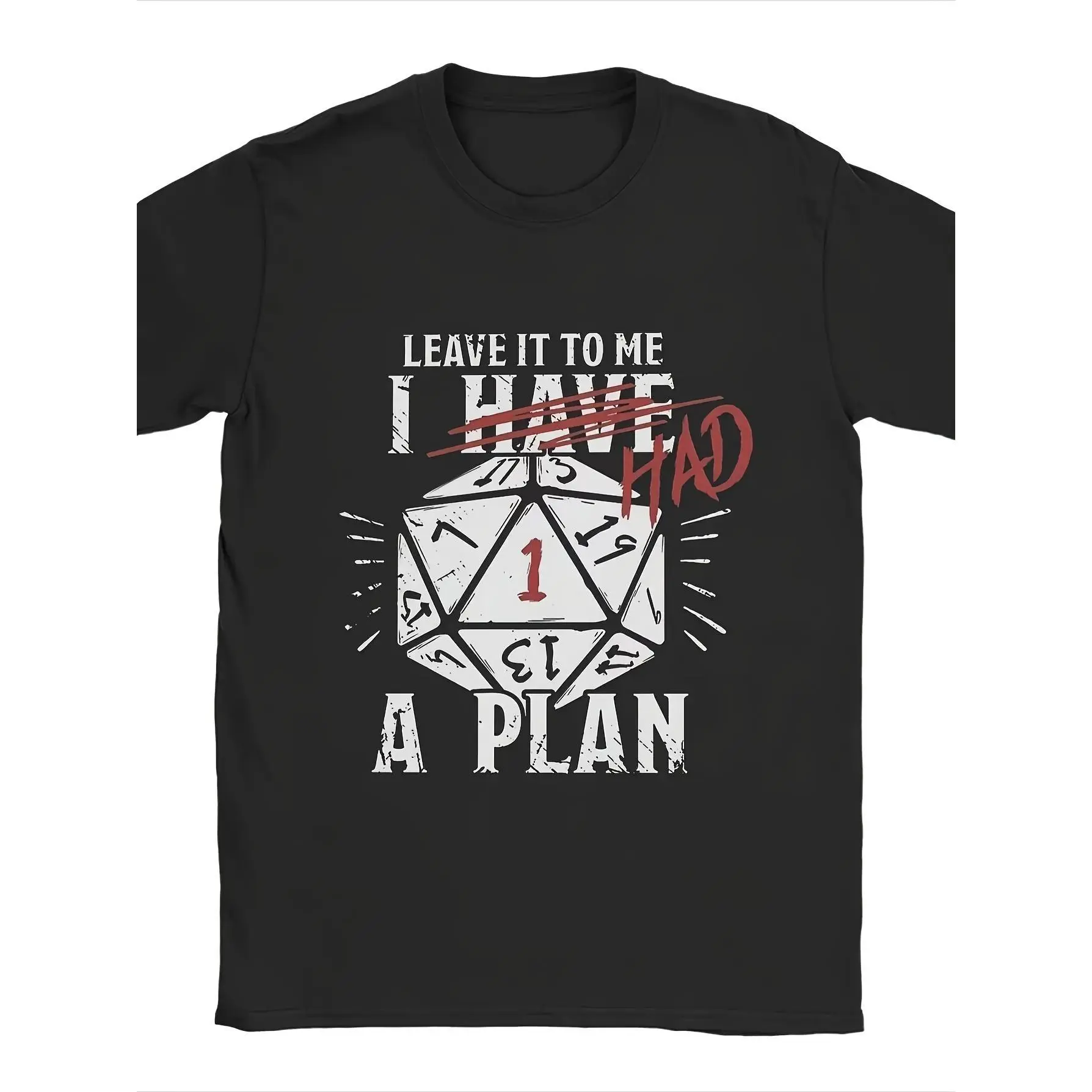 [Casual Gaming T-Shirt] Mend20 Dice RPG T-Shirt - Leave It to Me, I Have a Plan DD Design, Black Casual Gaming T-Shirt with D4 D6 D8 D10 Icons, Short Sleeve Collectible Gift for Roleplayers and Dungeons & Dragons Fans