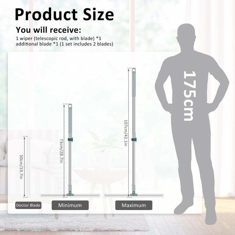 Floor Squeegee with Adjustable Long Handle 180° Rotatable Silicone Squeegee Scrubber with Replacement Squeegee Multifunctional Floor Squeegee Broom Detachable Floor Squeegee Blade