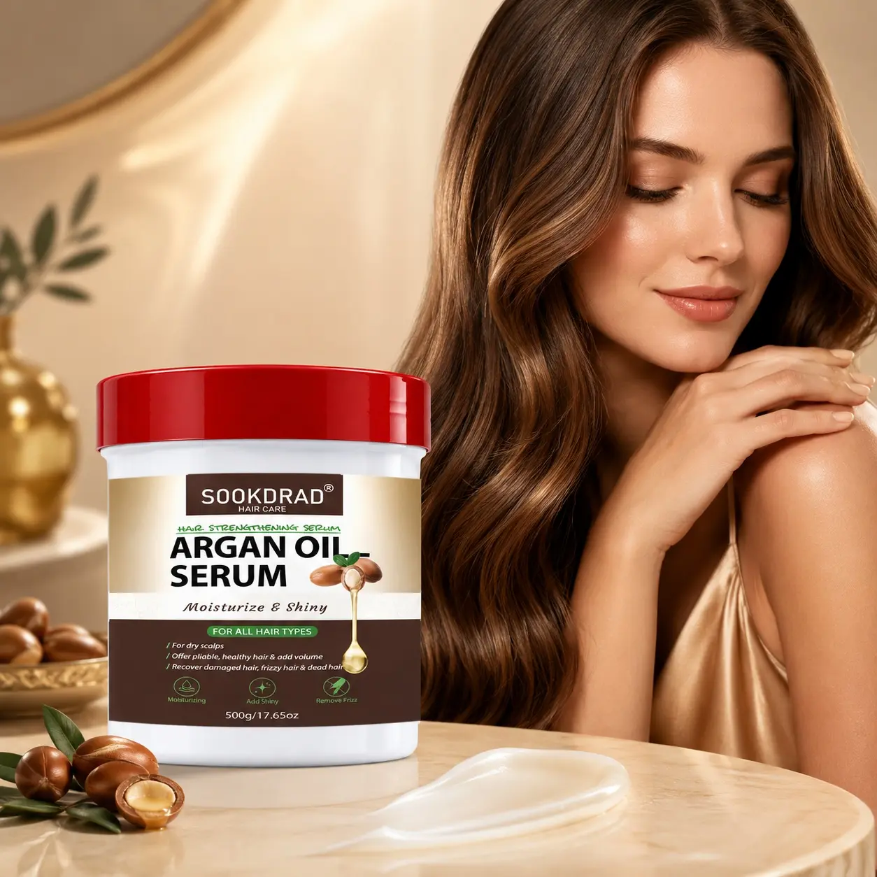 Argan Oil Hair Strengthening Serum, Moisturize, Shiny, Remove Frizz, Repair Damaged Hair, Add Volume, For Dry Scalps, All Hair Types, 500g/17.65oz