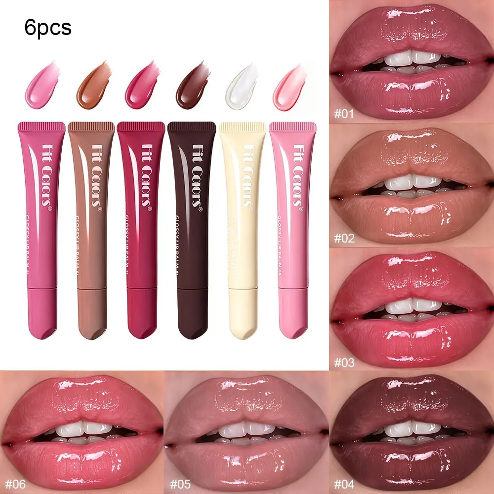 Fit Colors 6pcs Lip Oil Set, Squeeze Tube Lip Gloss, Glossy Mirror Finish, Hydrating Plump Lips, Moisturizing Liquid Lipstick, Makeup Gift for Holidays