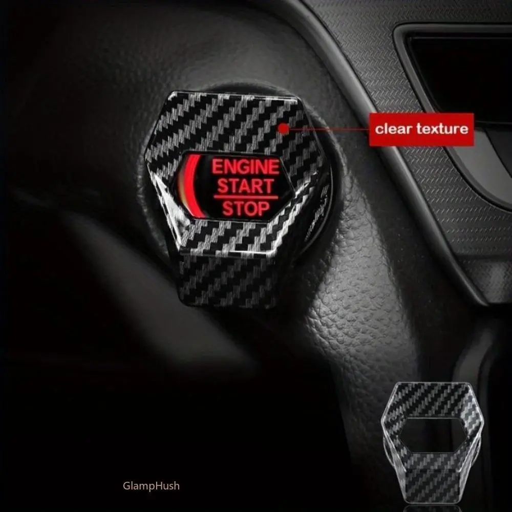 Carbon Fiber Texture Push Start Button Cover, Universal Anti-Scratch Engine Start Stop Button Decorative Trim, Self-Adhesive Car Interior Accessory for Most Cars Men, Auto Accessories, Car Accessories Interior