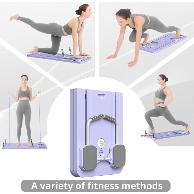 Foldable Homepilates Reformer, Versatile AB Fitness Board with Crawling Protector, Timer and Resistance Band for Abdominal and Core Strength Training