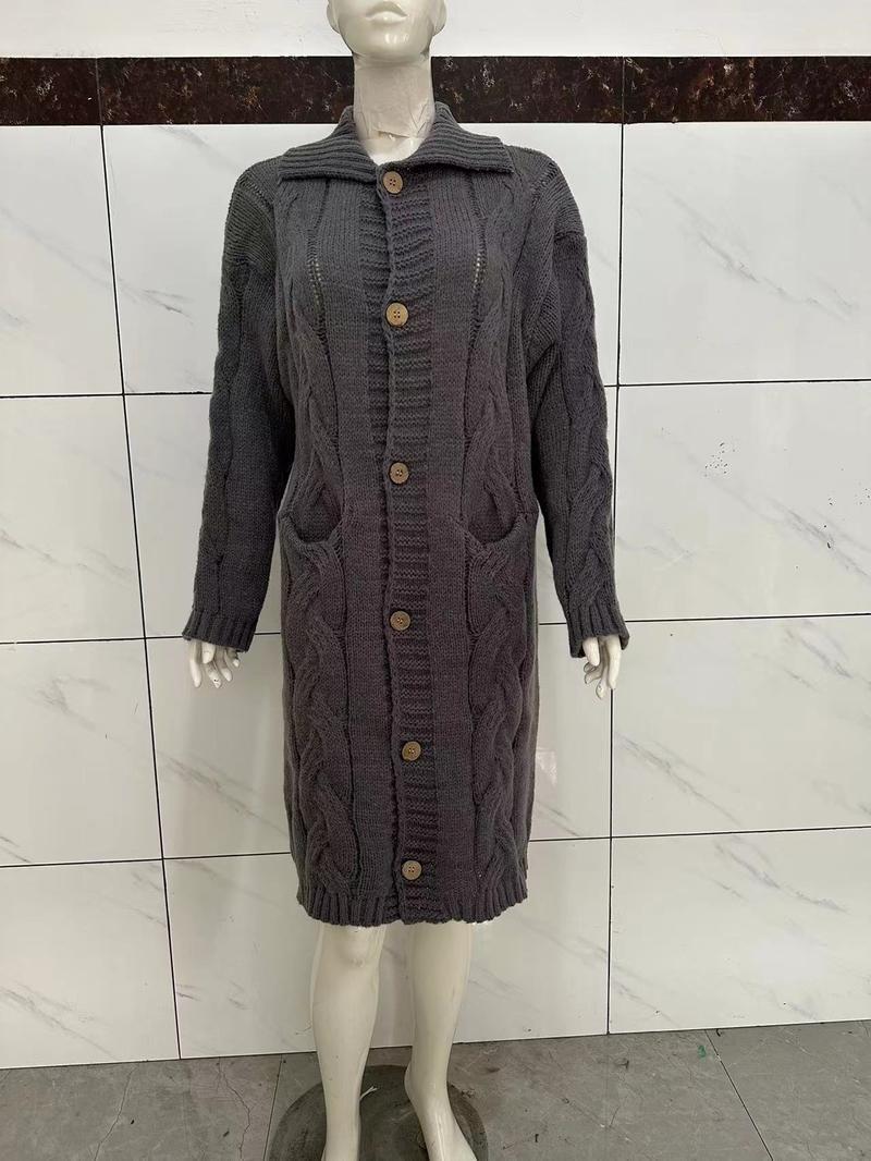 Women's front placket knitted cardigan sweater solid color thick long sleeved button down jacket autumn and winter oversized warm soft knitted jacket