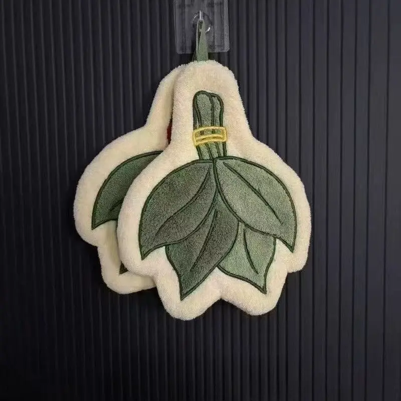 Yuzu leaf hand towel hanging type cute to remove bad luck coral fleece absorbing water high value plush kitchen and bathroom hand towel lazy artifact essential at home