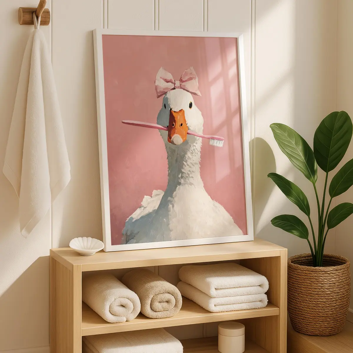 Funny Duck Wall Art Poster, Bow Tie Design, Canvas Print, Framed or Unframed, Ideal Gift for Home Office Hotel Bedroom Bathroom