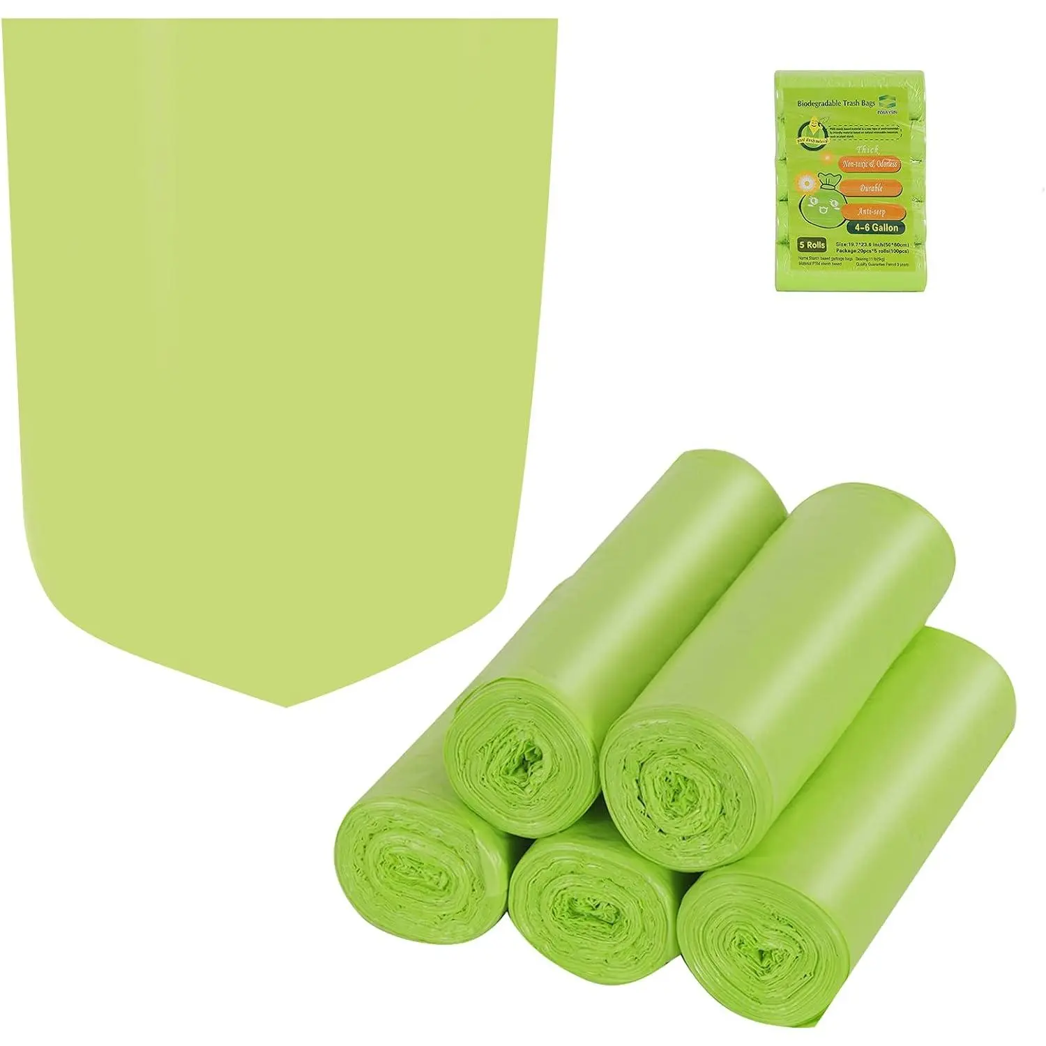 Trash Bags ,4-6 Gallon Trash bags Recycling & Degradable Garbage Bags Compostable Bags  Rubbish Bags Wastebasket Liners Bags for Kitchen Bathroom Office (100 Counts,Green)