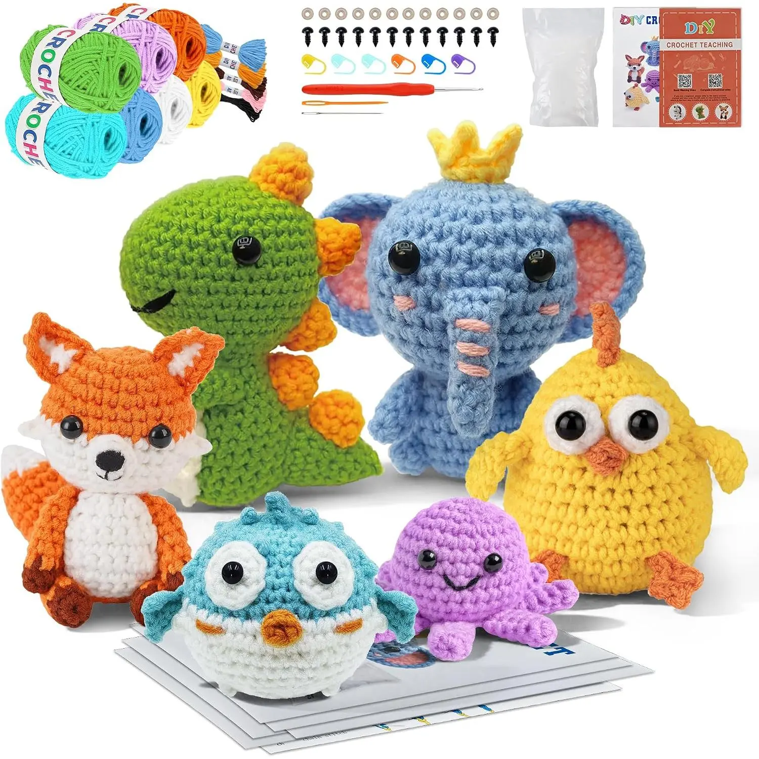 Crochet Kit for Beginners : 6 count Cute  Crochet Set Knitting  for 8-12 Year Old - Easy to Learn with Step-by-Step Video Tutorials Hook Yarn for Crocheting - DIY Birthday Presents