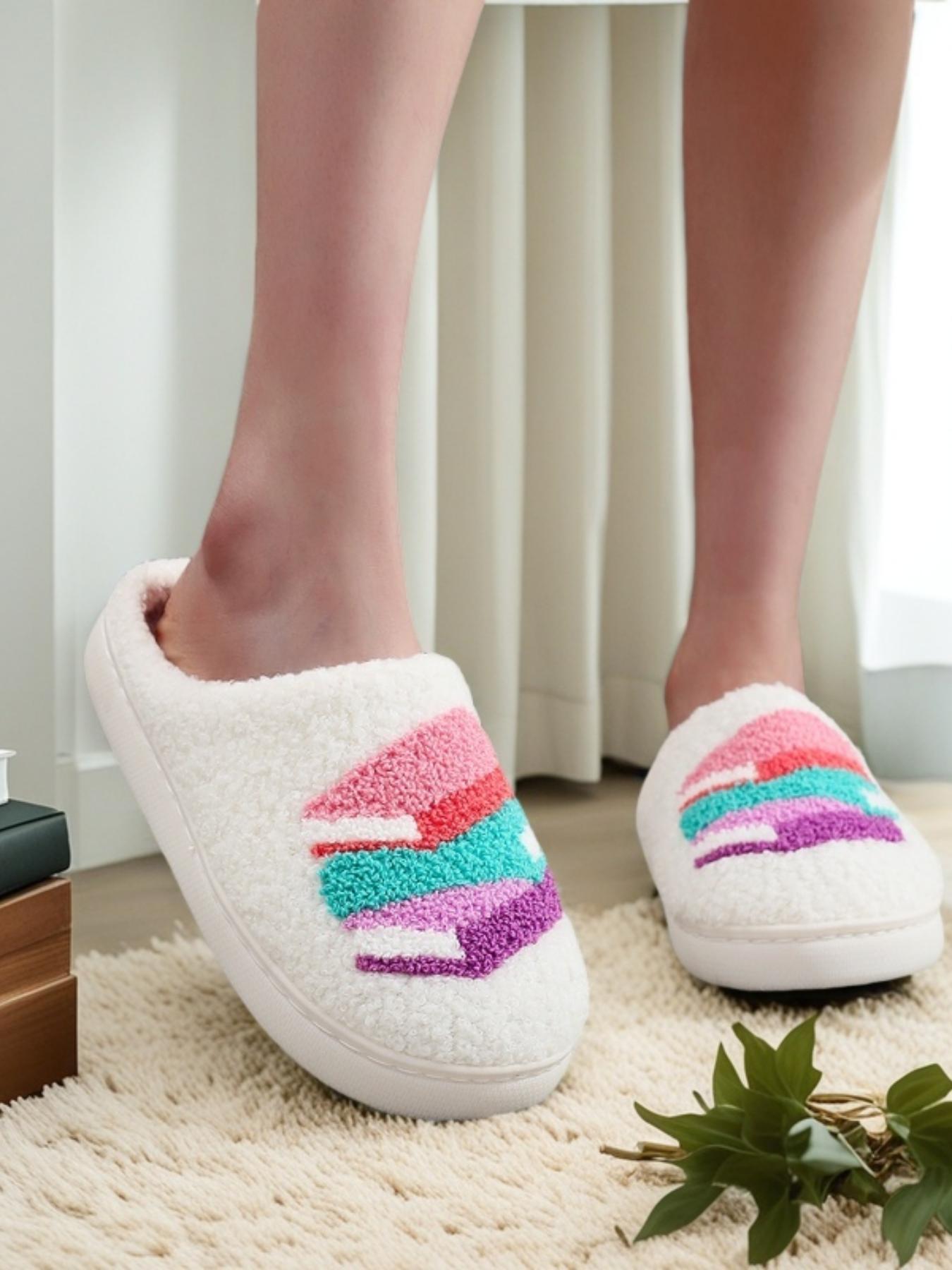 Women's Colorblock Geometric Pattern Slippers, Casual Soft Comfortable Home Slippers, Warm Slippers for Indoor & Outdoor Use for All Seasons, Footwear